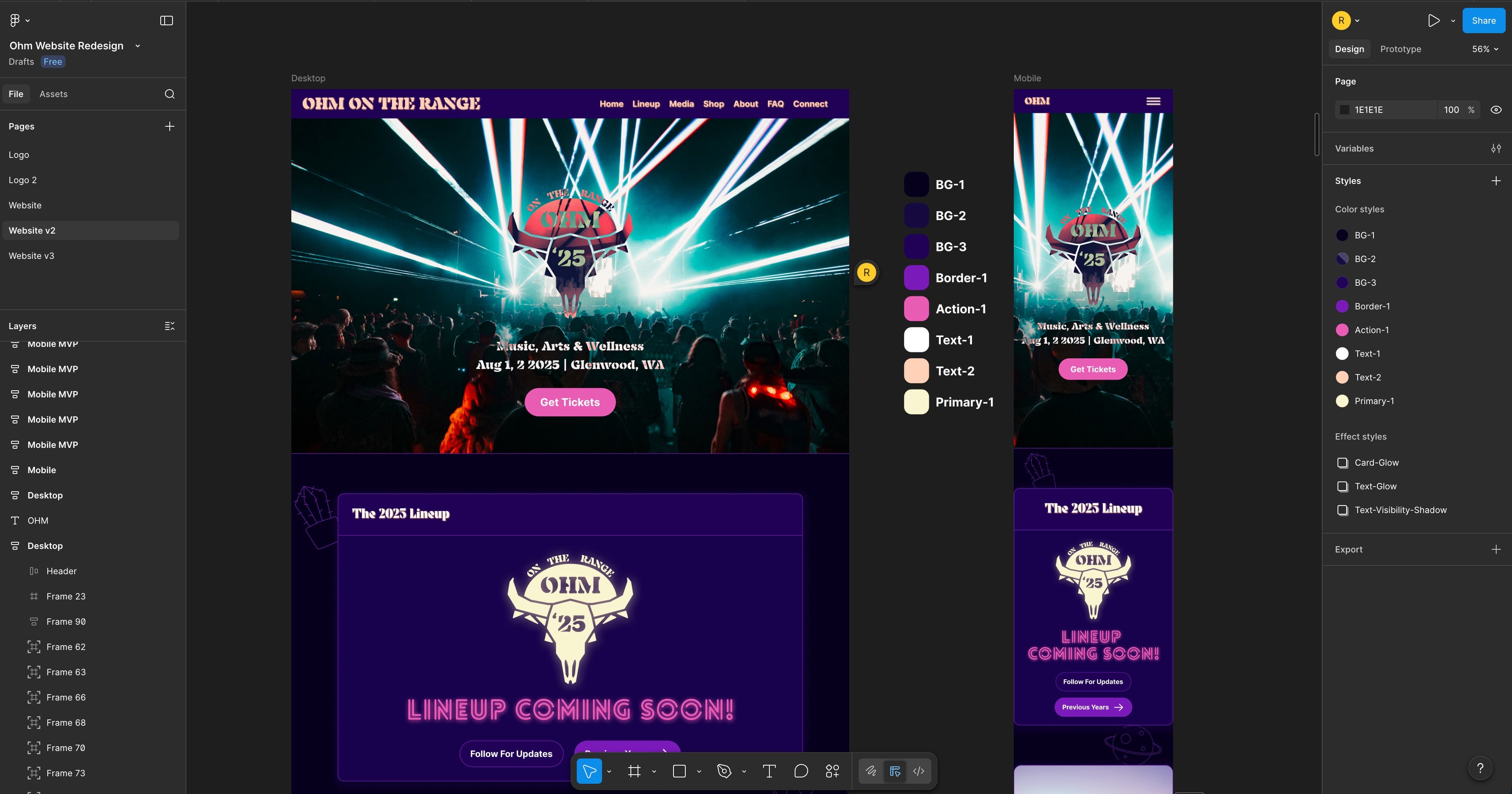 Figma mockups of the Ohm on the Range website